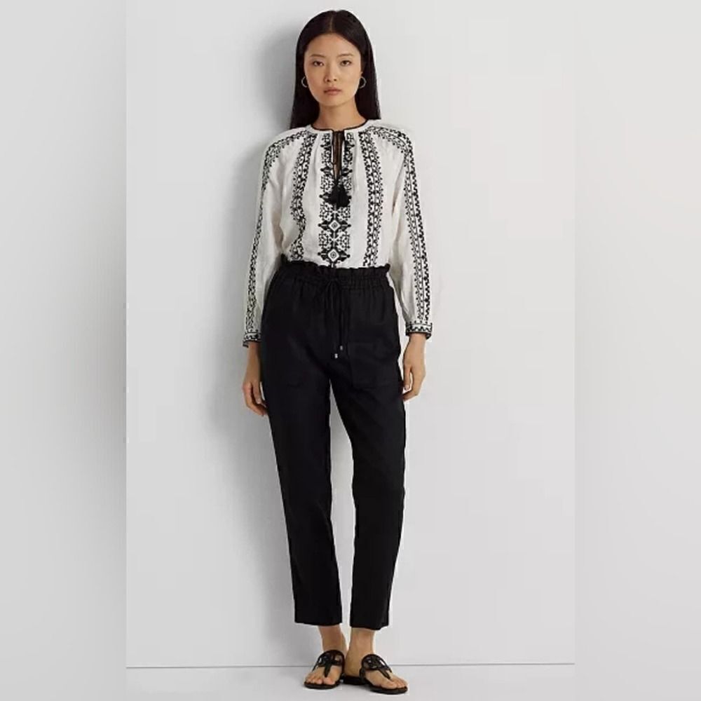 Lauren Ralph Lauren Embroidered Beaded Linen Blouse, Boho Cottagecore | PL - Picture 13 of 14